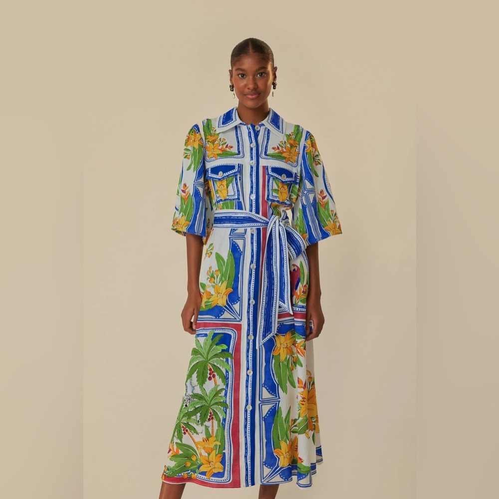 FARM RIO Off-White Tropical Destination Midi Dress - Picture 4 of 6